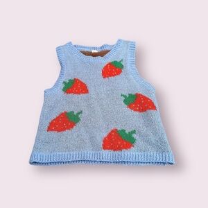 Girls Strawberry Patterned Light Blue Sweater Tank Size Small